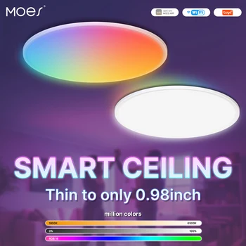Stropna svjetiljka MOES Smart WIFI, ultra-tanki clamshell to energy saving led žarulja RGB s podesivim svjetline, program TUYA, daljinsko upravljanje glasom, Google Alexa
