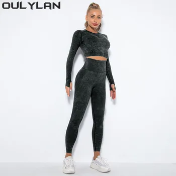 Sweatpants Oulylan, bešavni kit za joge, sport odijela za fitness, odjeću za teretanu, skraćeno top, košulje s visokim strukom, tajice za trčanje.