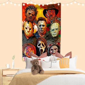 Tapiserija s likovima iz horor filmova XxDeco, grozan plakat ispisan na zidu, visi u spavaćoj sobi ili na заднике za zurke u hostelu