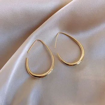 Topla rasprodaja Srebrne naušnice-prsten s geometrijskim ovalnog iglom 925 sterling Za žene, jednostavne naušnice, prstenje, večernje vjenčanje dekoracije