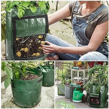 Torba za uzgoj biljaka, vrećice za uzgoj krumpira, Vodootporan Plastična torba za sadnju povrća, 7 litara, Jednostavnost uporabe, Odvodnja zraka 34x35 cm