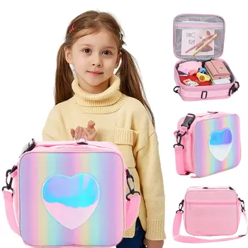 Torba za ланча, laserska svijetla ljubavi srce, prijenosni velika torba za Bento za djecu, djevojčice, термоизолированный hladnjak, kutija za piknik na ramenu
