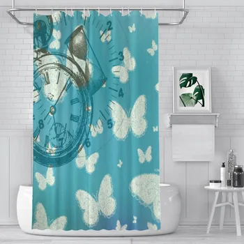 Tuš zavjese s uzorkom leptira u obliku sati, Vodootporna tkanina, Smiješno dekor za kupaonicu s kukama, Pribor za dom
