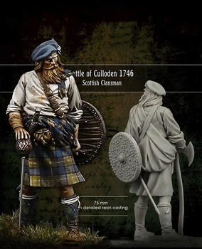 U nesastavljeni 1/24 75 mm Službenik Škotskog klana kada bitci kod Каллодене 75 MM Povijesni skup smole minijaturni model Uncolored