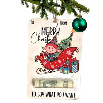 Ukrasi u obliku Božićne držača za novac, drveni držač za novac ručni rad, privjesak u obliku Božićnog drvca, Blagoslovi mogu biti napisan na poleđini