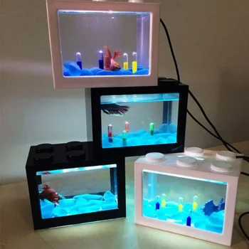 USB Mini akvariju akvarij s led svjetiljkom, cilindar za borbu protiv Betta ribice, Akvariju akvarij, dekoracija akvarija