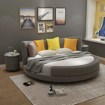Velika okrugla bračni krevet od moderne minimalistički tkanine za spavaće sobe princeze, funky okrugli krevet za malo para, 1,8 m, 2,2 vjenčanje krevet