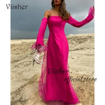 Večernje haljine Viisher Pink Sirena sa 3/4 rukavima i бретельками na trake za maturalne, haljine za zabave, dužine do poda, haljina za žene za proslavu događaja