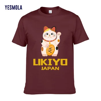 YESMOLA Muška t-shirt Fortune Mačka kratkih rukava, Japanski ljetna majica, Pamučna obične veste, majice slatka mačka