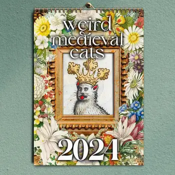 Zidni kalendar Mačka 2024 Srednjovjekovni kalendar Mačka 12 mjeseci Zidni kalendar sa slikama ružno mačka 2024 Novogodišnje dekoracije za dom