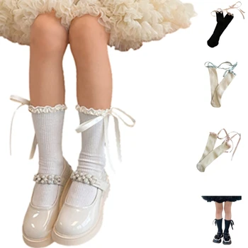 Čarape do sredine telad za velike djevojčice, čarape za djevojčice, golfs do koljena s lukom, dječja oprema