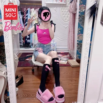 Čarape serije Miniso Barbie Kawaii Djevojke Y2K Trendy, pamuk, Pletene ženske Čarape Ravnici Slatka Duge Čarape, Harajuku Vintage Ulični odijevanje