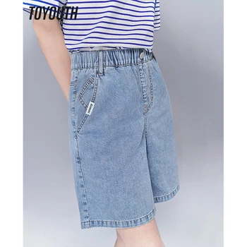 Ženske kratke traperice Toyouth, Ljeto 2023, Izravni Slobodni traper hlače s fleksibilnim gumicom u struku, Udoban svakodnevne univerzalne hlače od čistog pamuka