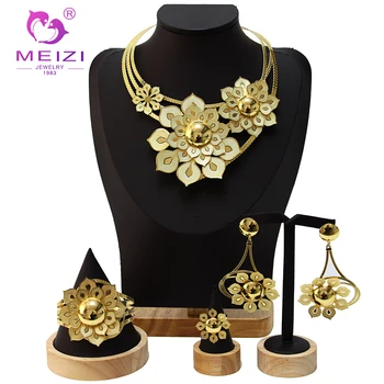 Ženski nakit skup MEIZI Fashion Jewelry Dubai zlatni privjesak u obliku cvijeta