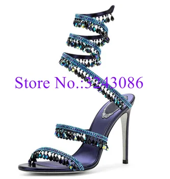 Ženski Nove sandale s kristalne remen na щиколотке u obliku zmije, Modni Gladijatorske sandale od perli, ženski ljeto banket cipele 2023 godine, Direktna isporuka