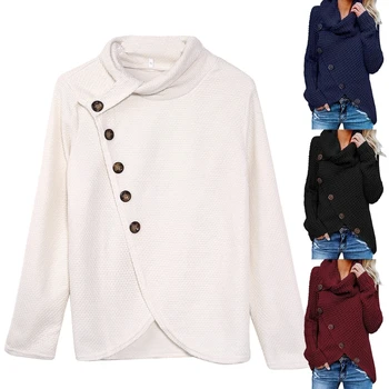 Ženski Zimski Jesen pulover dugih rukava, majice, водолазка, Koso gumbe, blebetanje pletene džemper N7YE