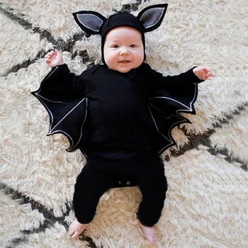 Хлопчатобумажный kombinezon Bat Bebe za bebe na Halloween, šarmantan odjeća za djecu sa životinjama, kombinezon, kostime za Halloween sa šeširom